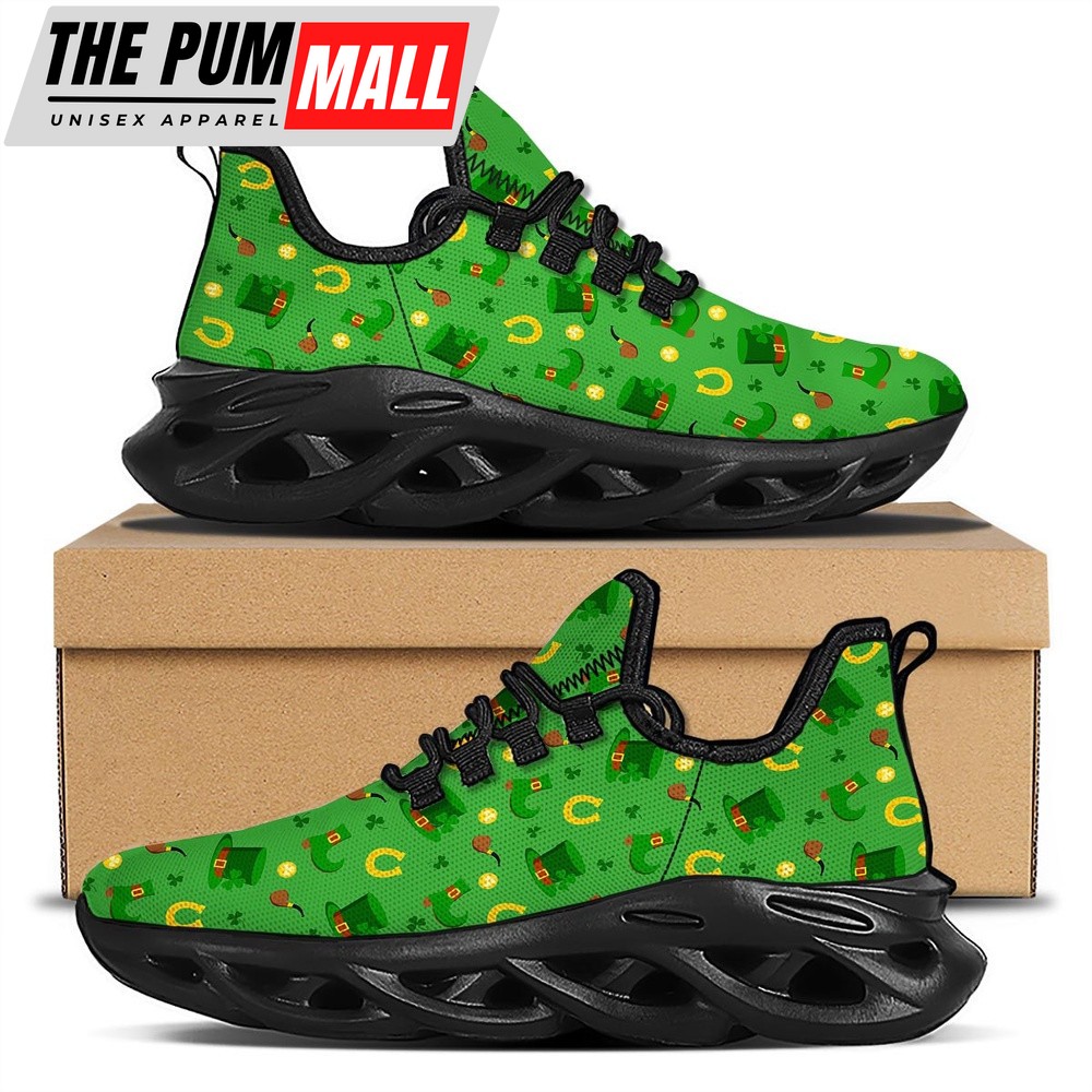 St Patrick’s Running Shoes, Celebration Saint Patrick’s Day Print Pattern Black Running Shoes, St Patrick’s Day Shoes