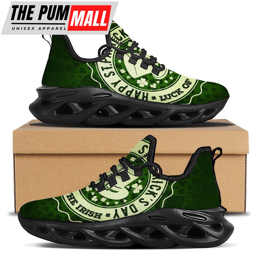 St Patrick’s Running Shoes, Hat And St. Patrick’s Day Clover Print Black Running Shoes, St Patrick’s Day Shoes