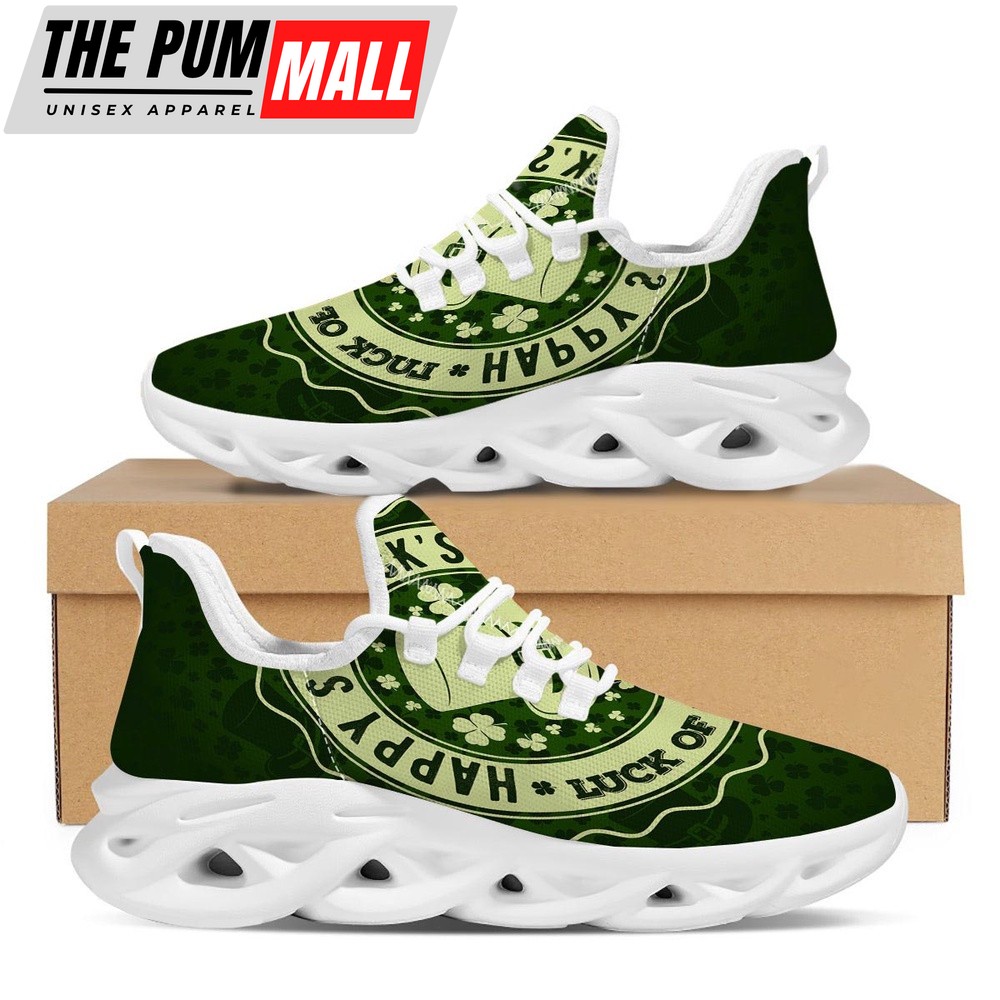 St Patrick’s Running Shoes, Hat And St. Patrick’s Day Clover Print White Running Shoes, St Patrick’s Day Shoes