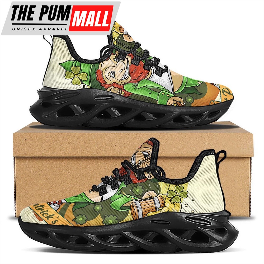 St Patrick’s Running Shoes, Patrick’s Day Cute Shamrock Saint Print Black Running Shoes, St Patrick’s Day Shoes