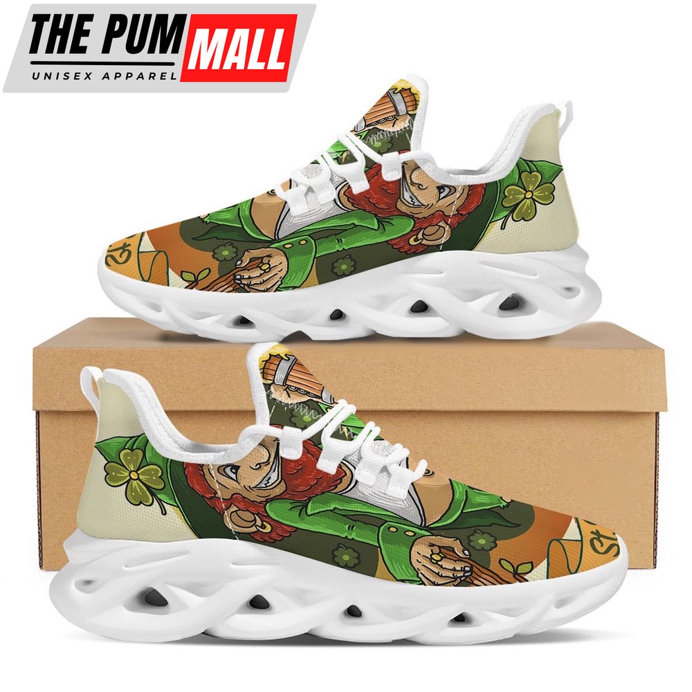 St Patrick’s Running Shoes, Patrick’s Day Cute Shamrock Saint Print White Running Shoes, St Patrick’s Day Shoes