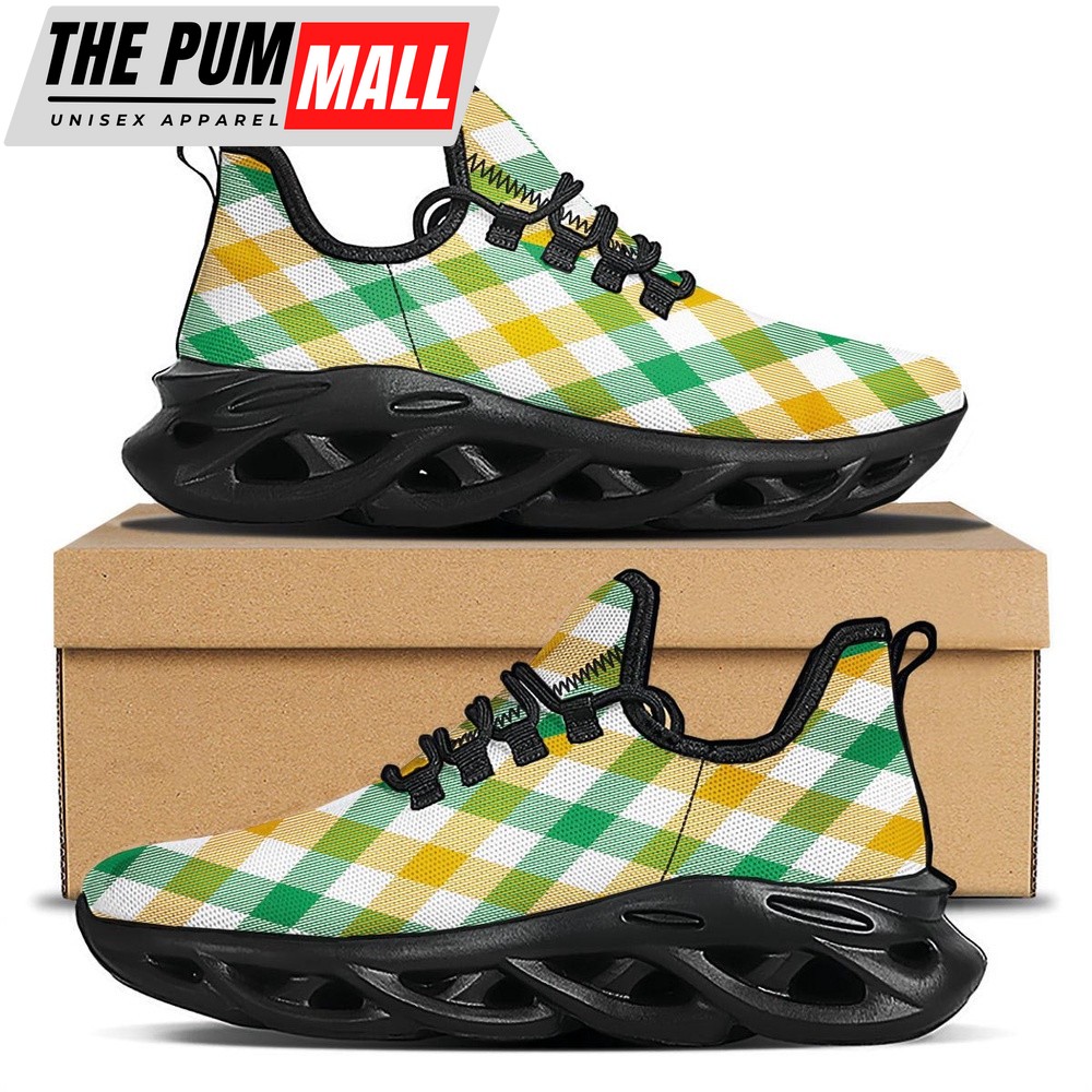 St Patrick’s Running Shoes, Patrick’s Day Irish Plaid Print Black Running Shoes, St Patrick’s Day Shoes