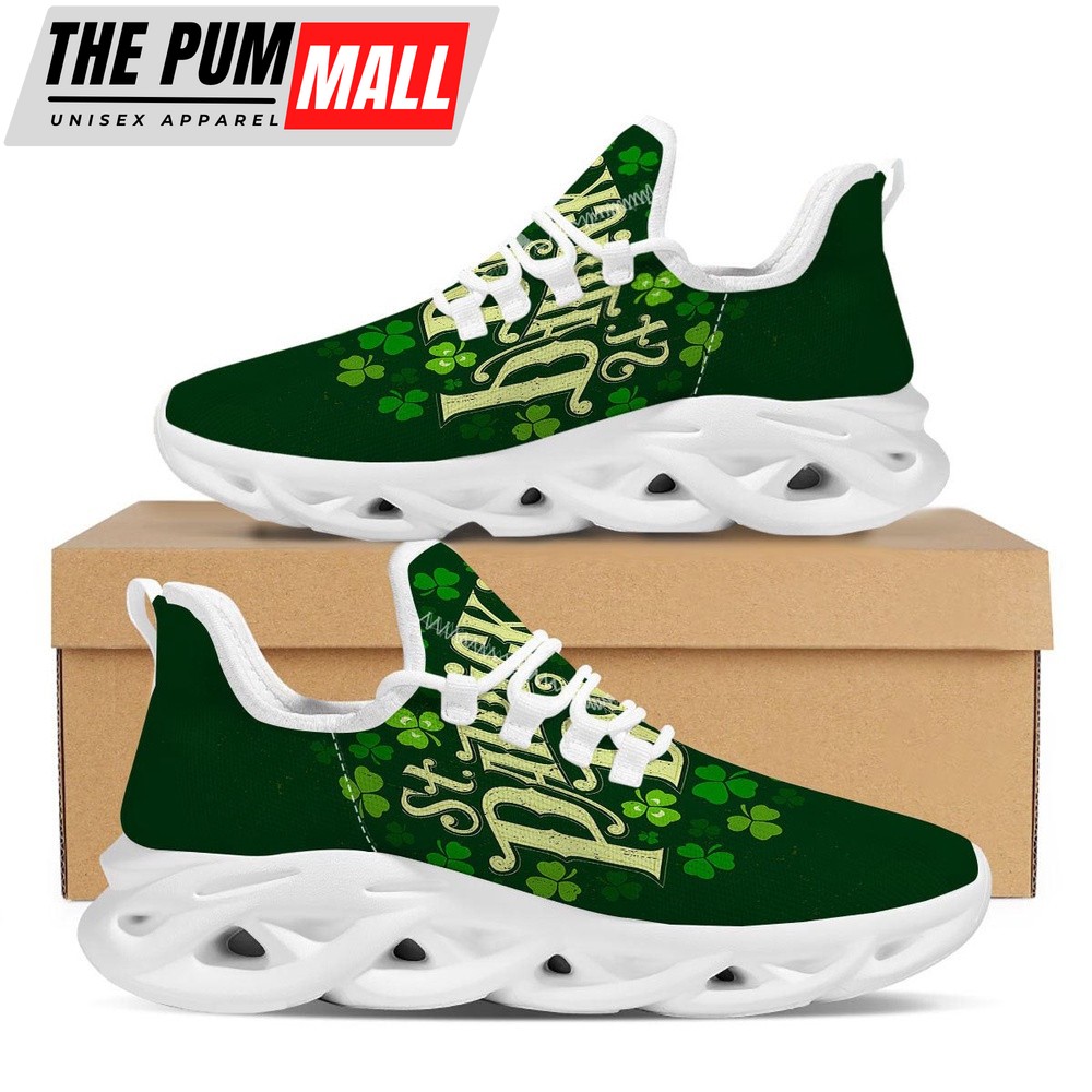 St Patrick’s Running Shoes, Saint Patrick’s Day Green Clover Print White Running Shoes, St Patrick’s Day Shoes