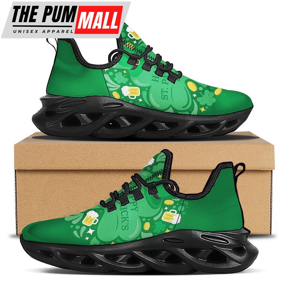 St Patrick’s Running Shoes, Saint Patrick’s Day Green Irish Print Black Running Shoes, St Patrick’s Day Shoes