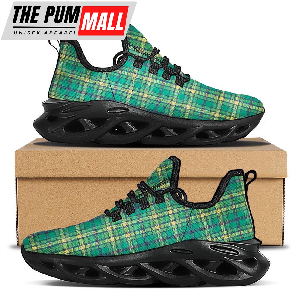 St Patrick’s Running Shoes, Saint Patrick’s Day Irish Check Print Black Running Shoes, St Patrick’s Day Shoes