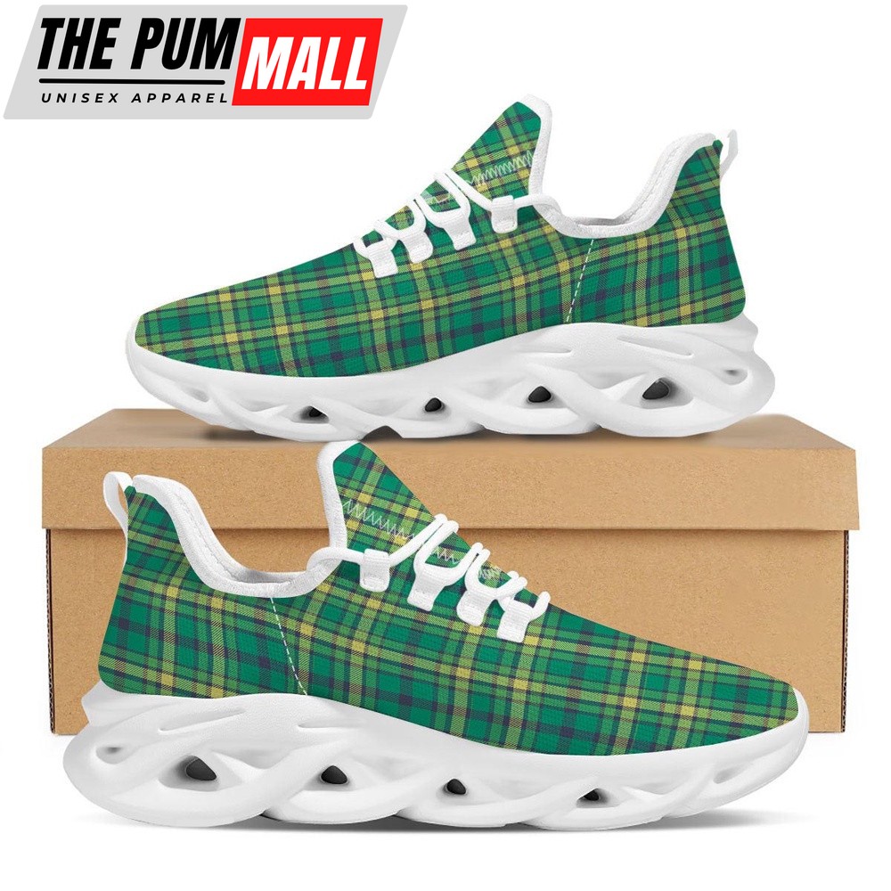 St Patrick’s Running Shoes, Saint Patrick’s Day Irish Check Print White Running Shoes, St Patrick’s Day Shoes