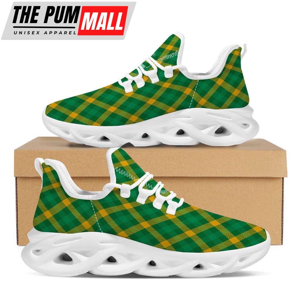 St Patrick’s Running Shoes, Saint Patrick’s Day Irish Plaid Print White Running Shoes, St Patrick’s Day Shoes