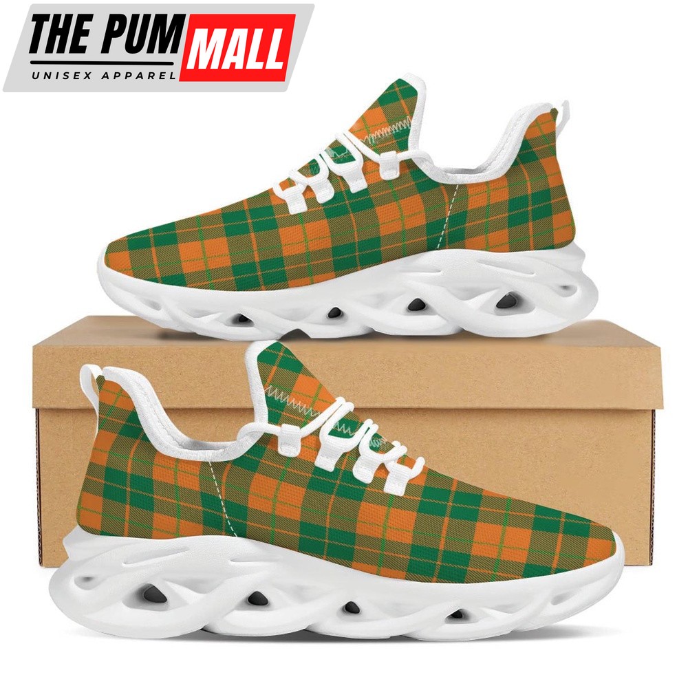 St Patrick’s Running Shoes, Saint Patrick’s Day Irish Tartan Print White Running Shoes, St Patrick’s Day Shoes