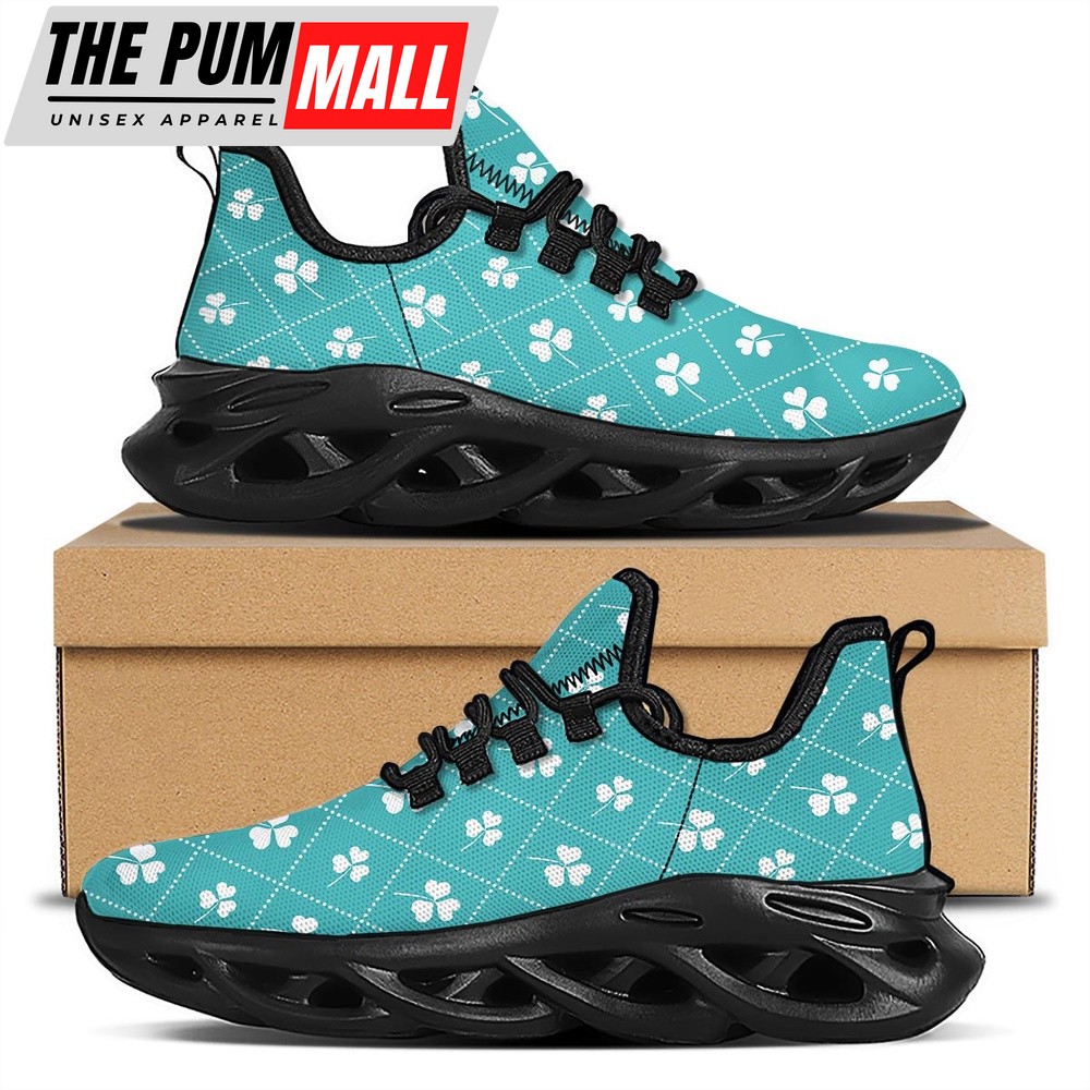 St Patrick’s Running Shoes, Saint Patrick’s Day Shamrock Print Pattern Black Running Shoes, St Patrick’s Day Shoes