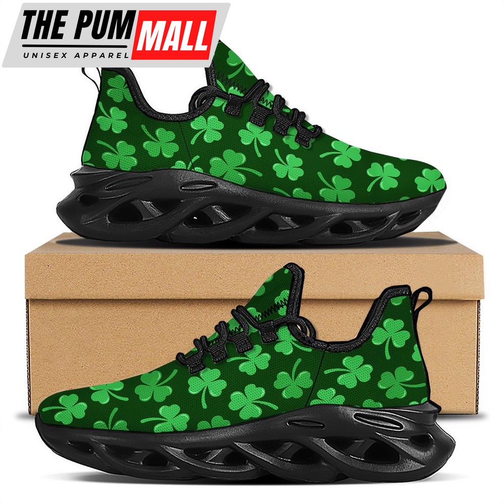 St Patrick’s Running Shoes, Shamrock St. Patrick’s Day Print Pattern Black Running Shoes, St Patrick’s Day Shoes