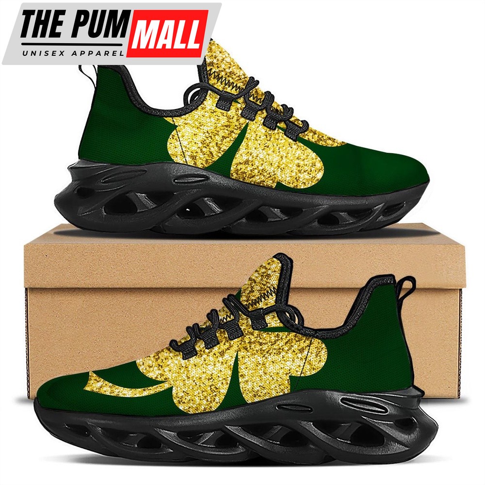 St Patrick’s Running Shoes, St. Patrick’s Day Gold Clover Print Black Running Shoes, St Patrick’s Day Shoes