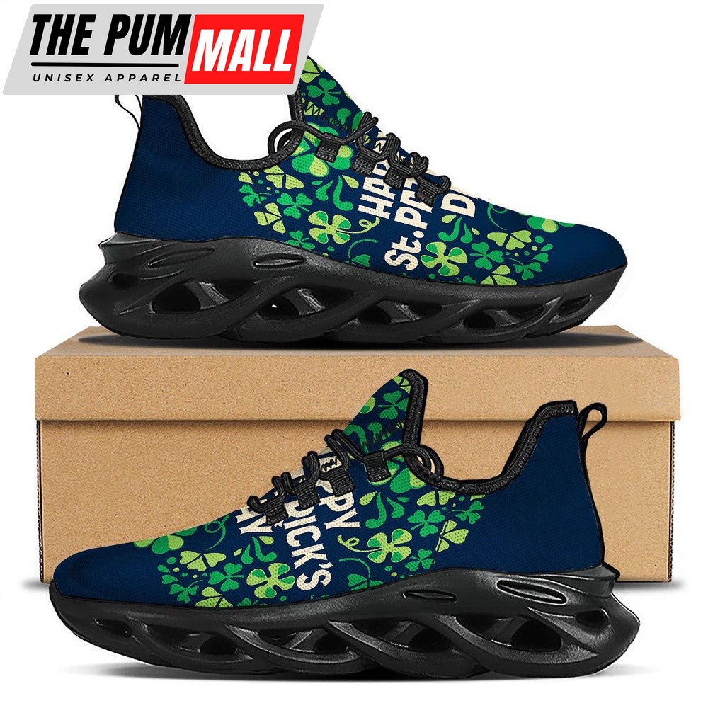 St Patrick’s Running Shoes, St. Patrick’s Day Green Clover Print Black Running Shoes, St Patrick’s Day Shoes