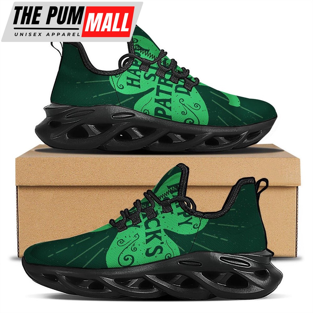 St Patrick’s Running Shoes, St. Patrick’s Day Irish Clover Print Black Running Shoes, St Patrick’s Day Shoes