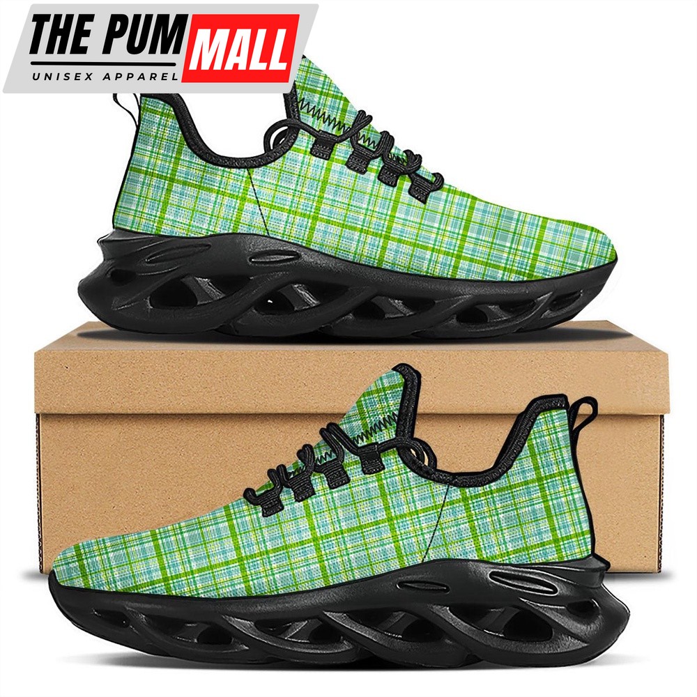 St Patrick’s Running Shoes, St. Patrick’s Day Irish Plaid Print Black Running Shoes, St Patrick’s Day Shoes