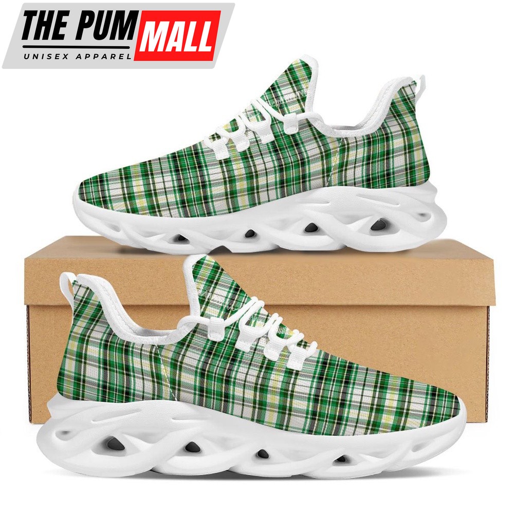 St Patrick’s Running Shoes, St. Patrick’s Day Irish Tartan Print White Running Shoes, St Patrick’s Day Shoes
