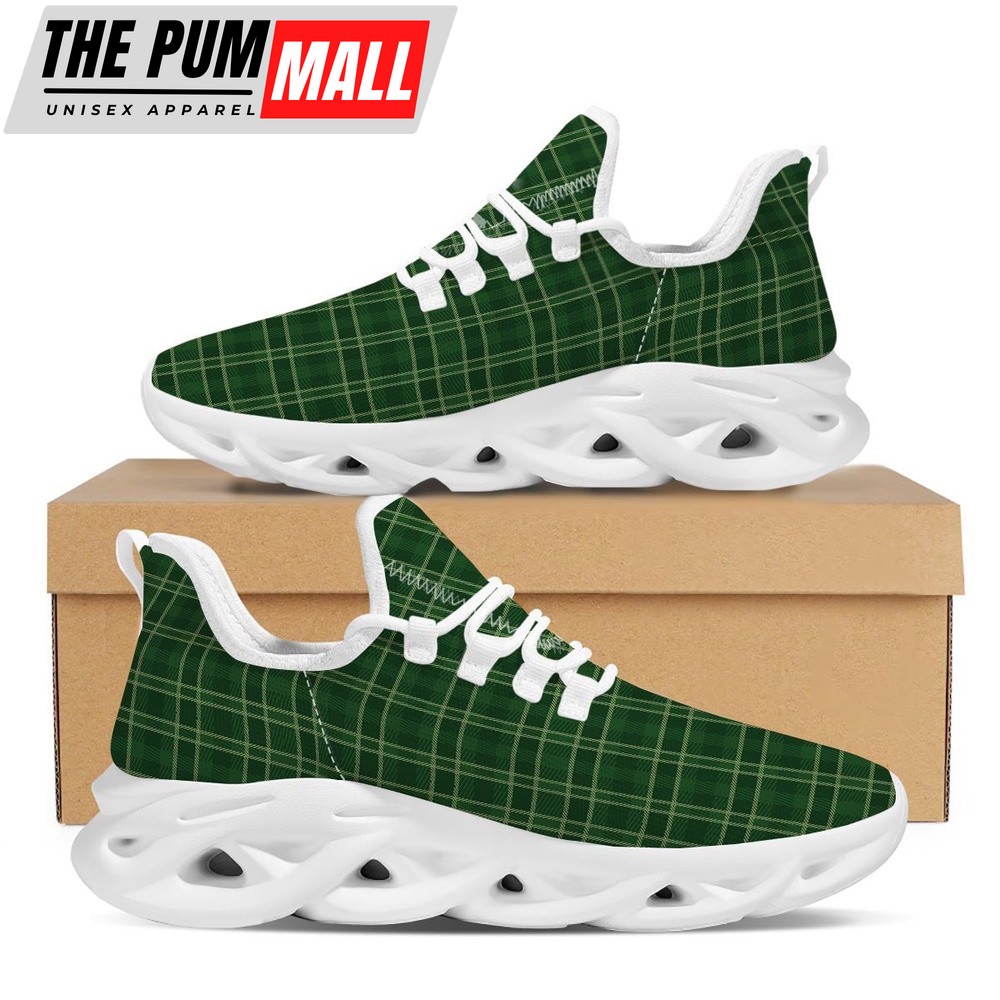 St Patrick’s Running Shoes, Tartan Saint Patrick’s Day Print Pattern White Running Shoes, St Patrick’s Day Shoes