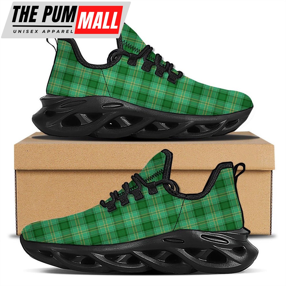 St Patrick’s Running Shoes, Tartan St. Patrick’s Day Print Black Running Shoes, St Patrick’s Day Shoes