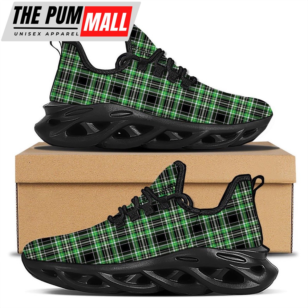 St Patrick’s Running Shoes, Tartan St. Patrick’s Day Print Pattern Black Running Shoes, St Patrick’s Day Shoes