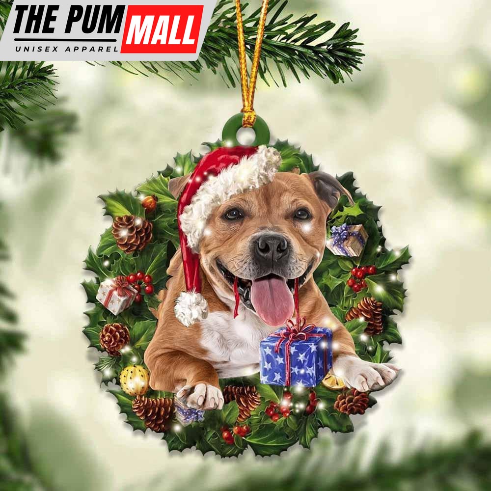 Staffordshire Bull Terrier And Christmas Ornament – Acrylic Dog Ornament – Gifts For Dog Lovers Limited Edition