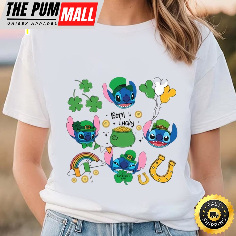 Stitch St Patricks Day Shirt, Stitch Born Lucky Shirt