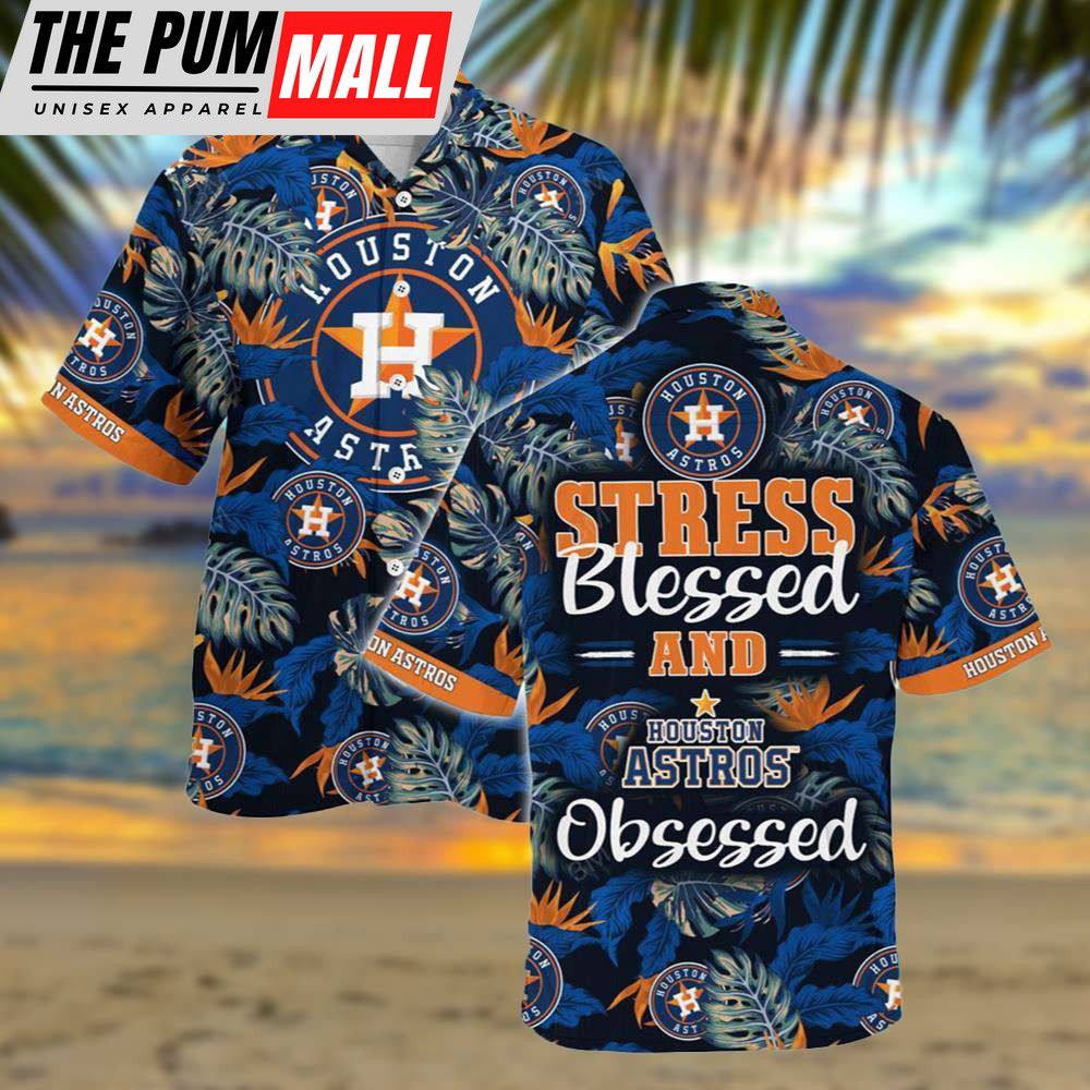 Stress Blessed Houston Astros Hawaiian Shirt, Astros Blue Tropical Jungle Gift for MLB Fans