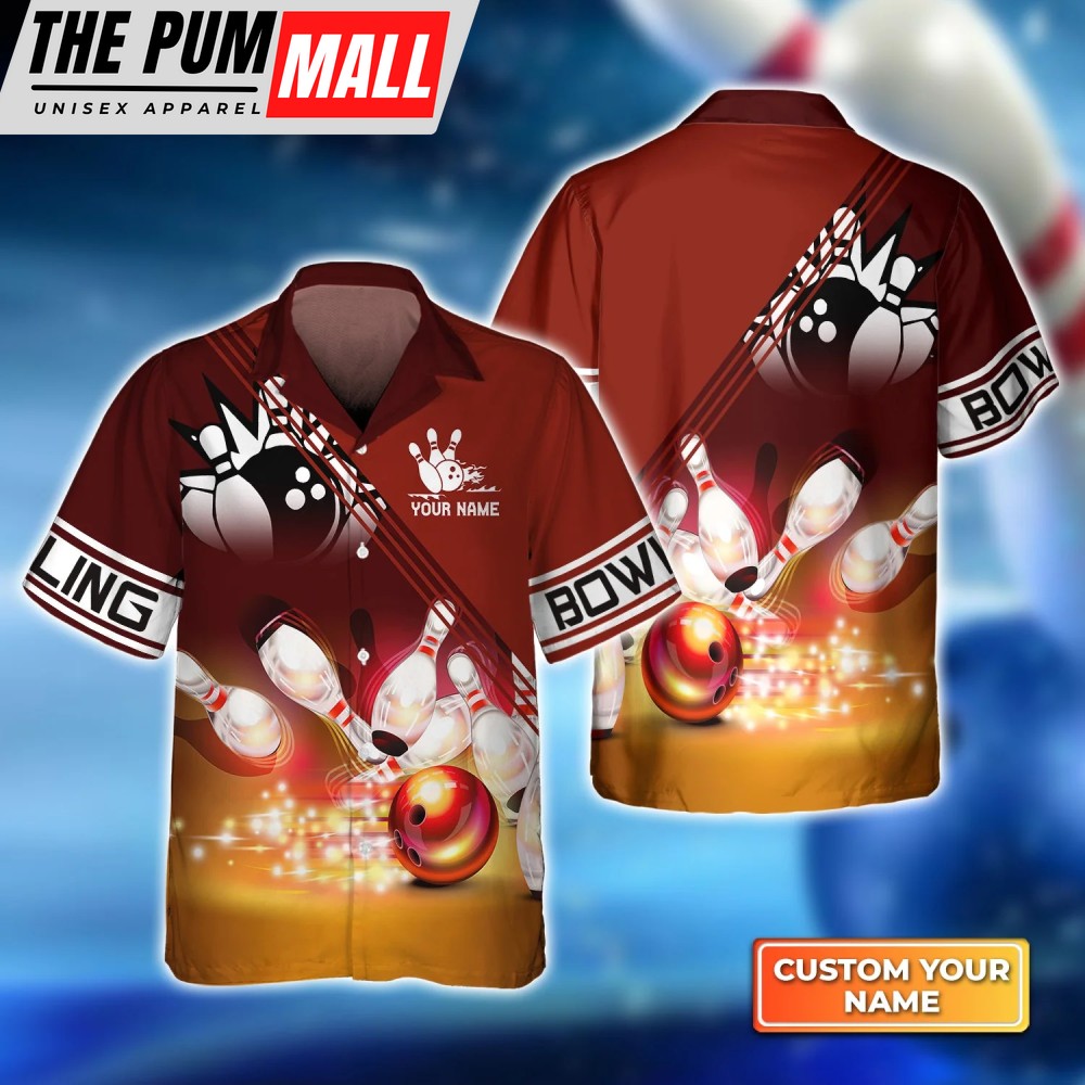 Strike in Style with Red Bowling Ball Crash Hawaiian Shirt – Perfect for Men Women Bowling Teams