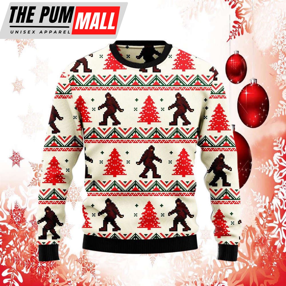 Stylish Bigfoot Ugly Christmas Sweater – Knit Wool Holiday Sweater- Gift for Christmas