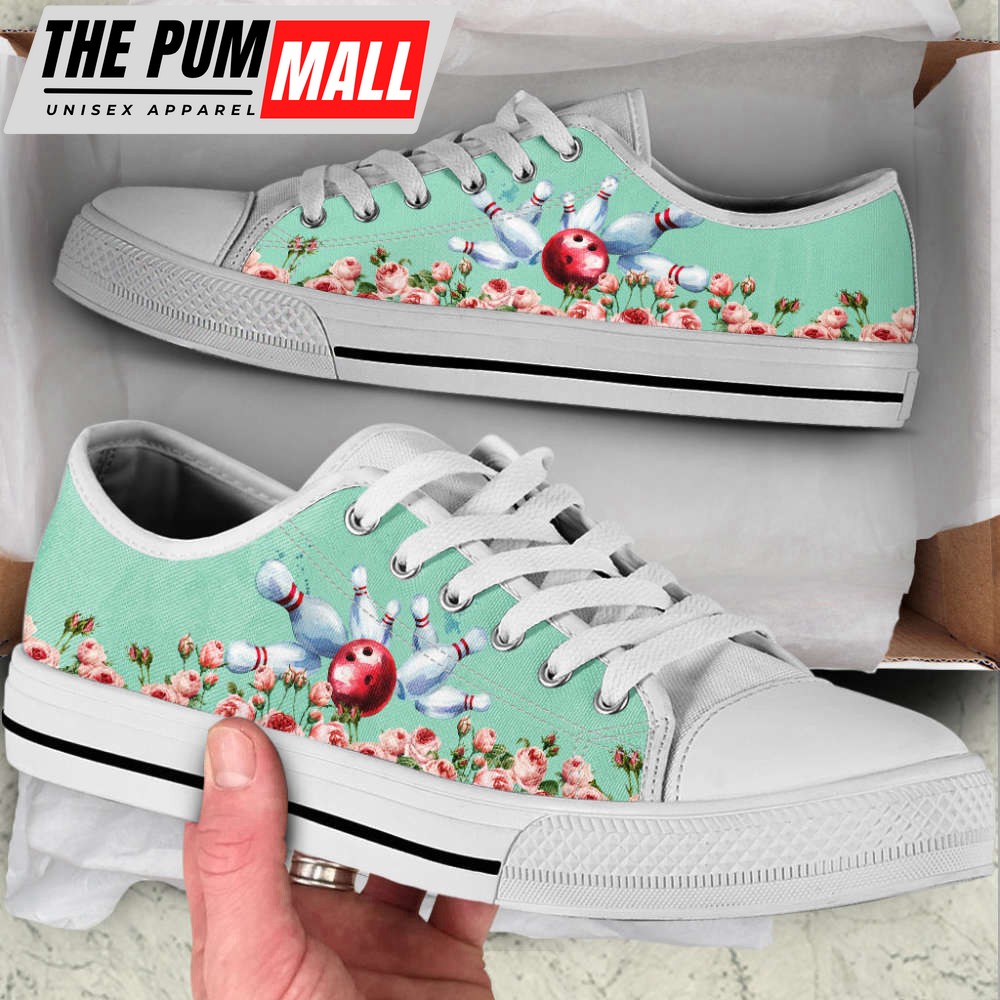 Stylish Bowling Flower Low Top Shoes – Canvas Print Lowtops