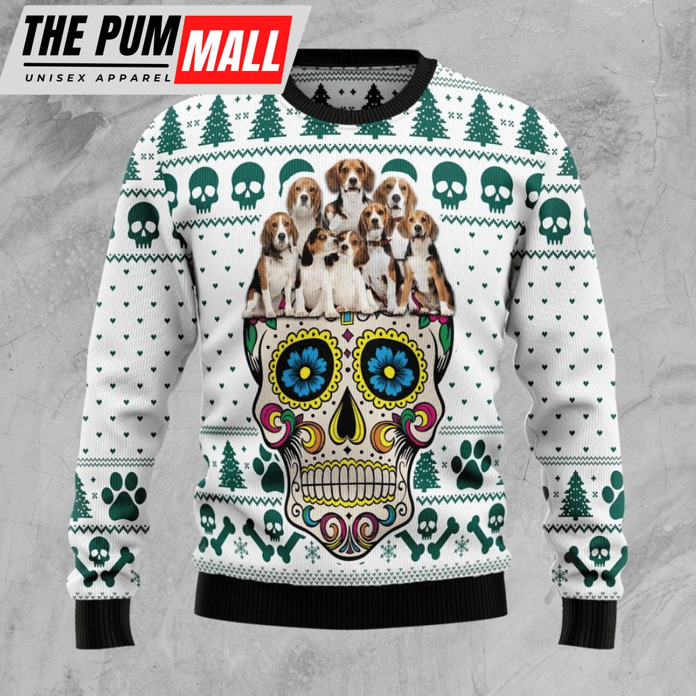 Sugar Skull Beagles Ugly Christmas Sweater – All Over Print Sweatshirt