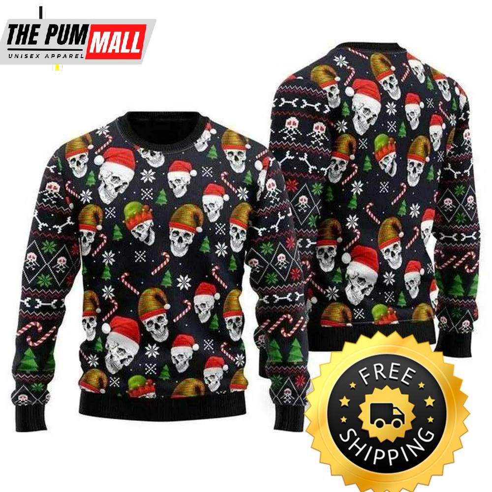 Sugar Skull Ugly Christmas Sweater For Men Women, Christmas Sweater With Skulls, Skull Ugly Sweater