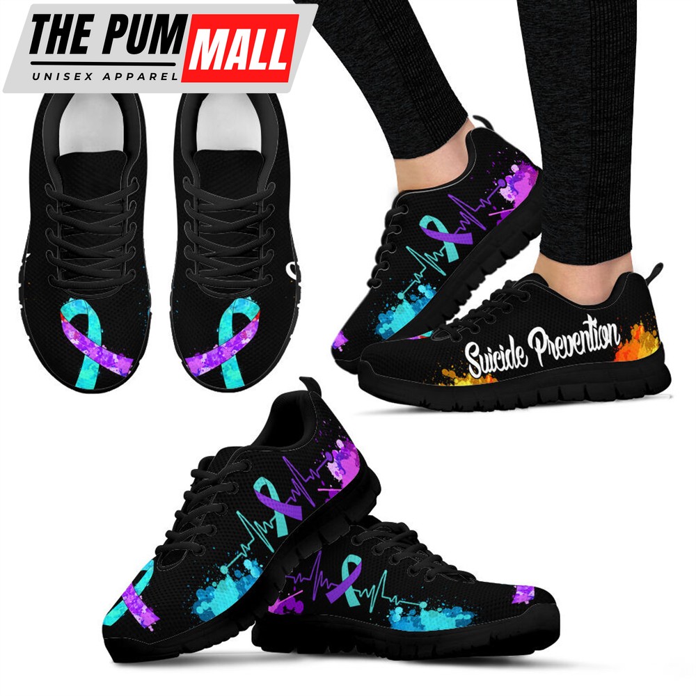 Suicide Prevention Shoes Art Heartbeat Sneaker Walking Shoes – Best Gift For Men And Women