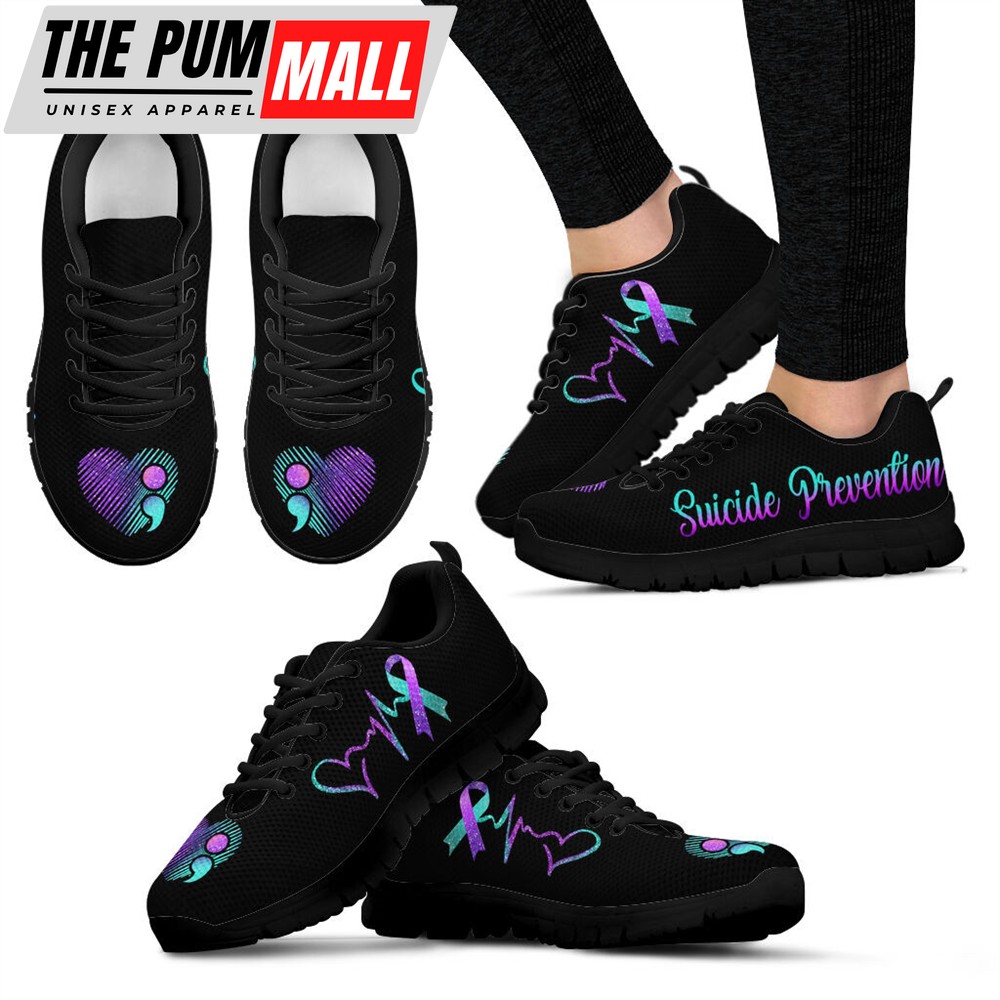 Suicide Prevention Shoes Heartbeat Art Sneaker Walking Shoes – Best Gift For Men And Women
