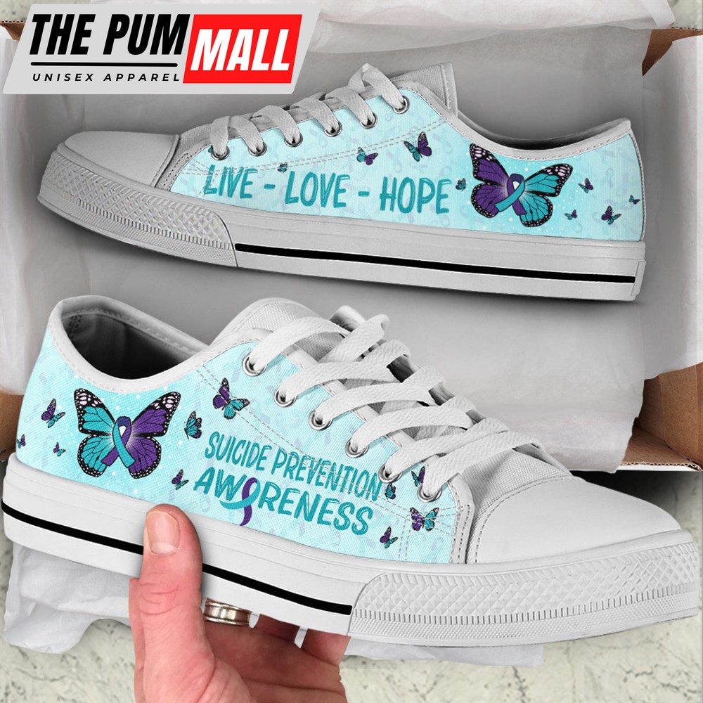 Suicide Prevention Shoes With Butterfly Version Low Top Shoes – Best Gift For Men And Women – Sneaker For Walking