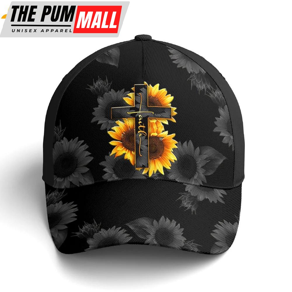 Sunflower Faith Floral Black Classic Baseball Cap