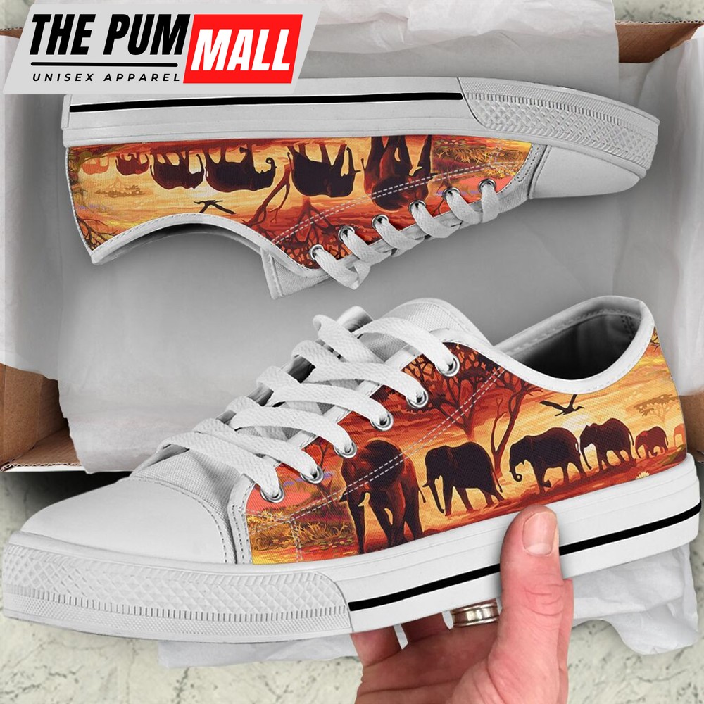 Sunset Elephants Painting Low Top Shoes – Casual Shoes Gift For Adults – Sneaker For Walking