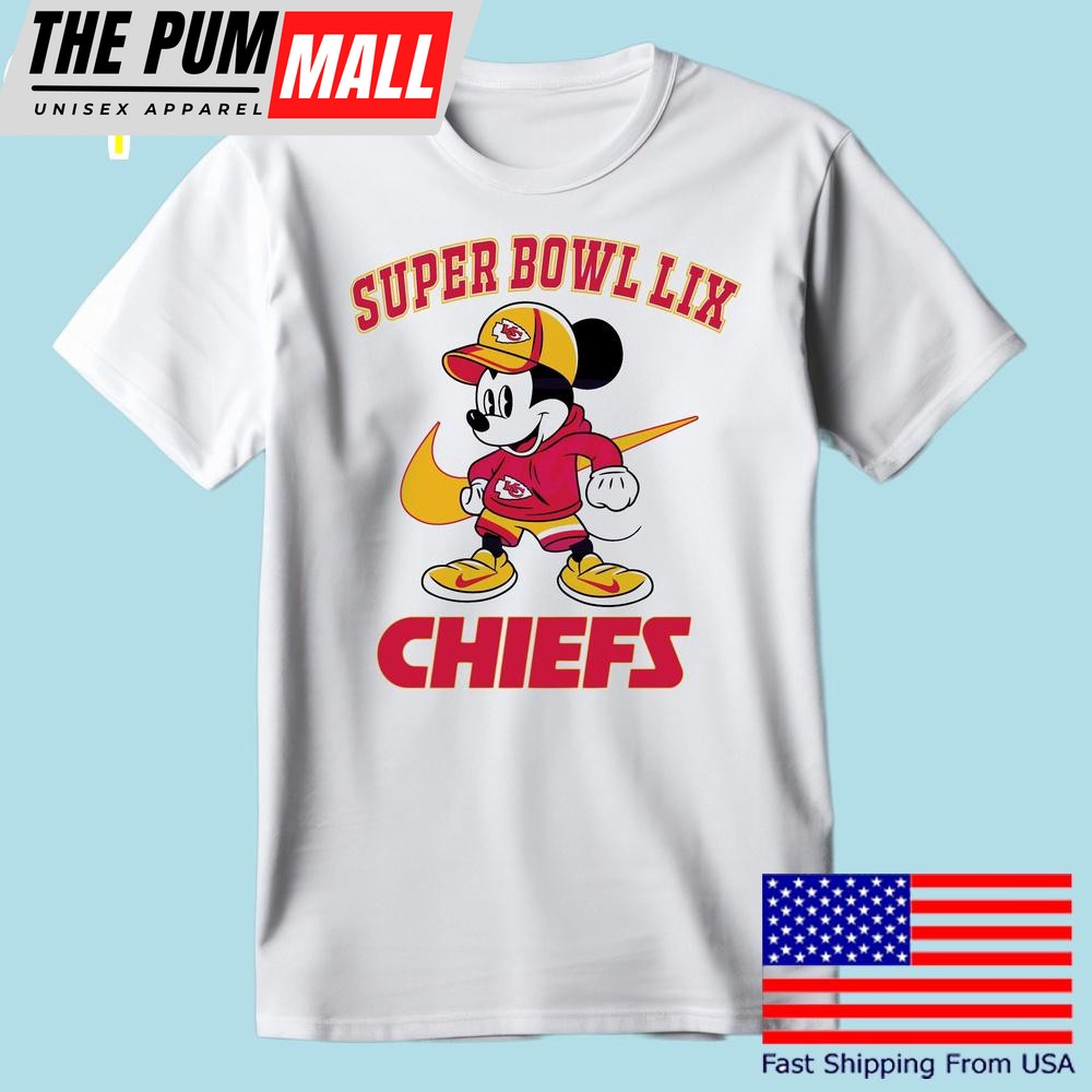 Super Bowl Lix Mickey Mouse Kansas City Chiefs T Shirt