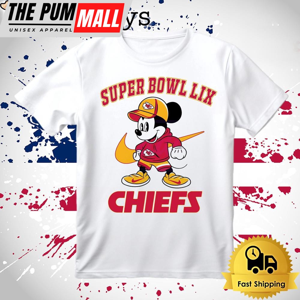 Super Bowl Lix Mickey Mouse Kansas City Chiefs T Shirt