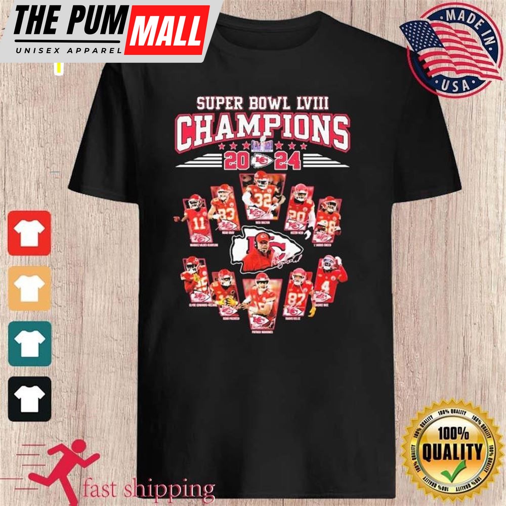 Super Bowl Lviii Champions 2025 Kc Chiefs Card Signatures Shirt