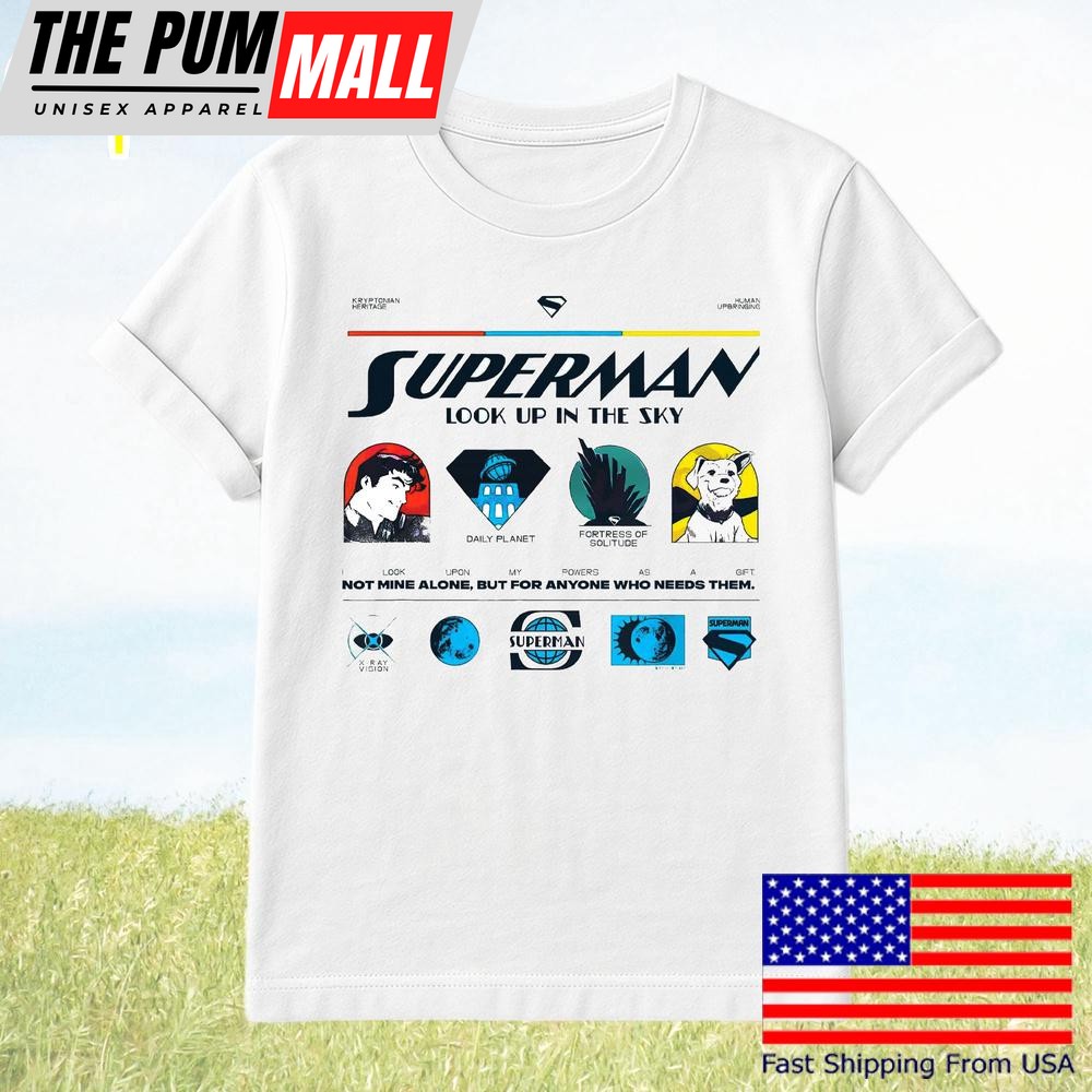 Superman Look Up In The Sky Retro Icons Daily Planet Fortress Krypto T-Shirt
