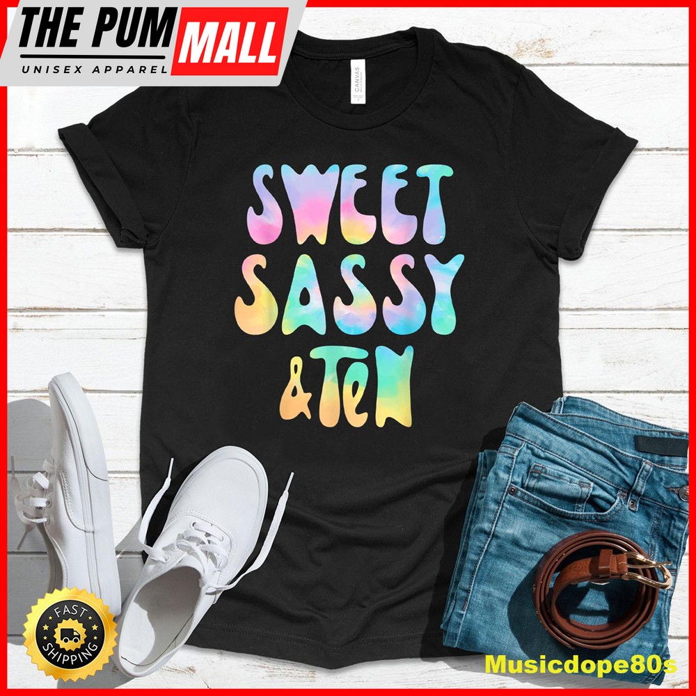 Sweet Sassy and Ten 10th Birthday Girl Tie Dye 10 Year Old T-Shirt