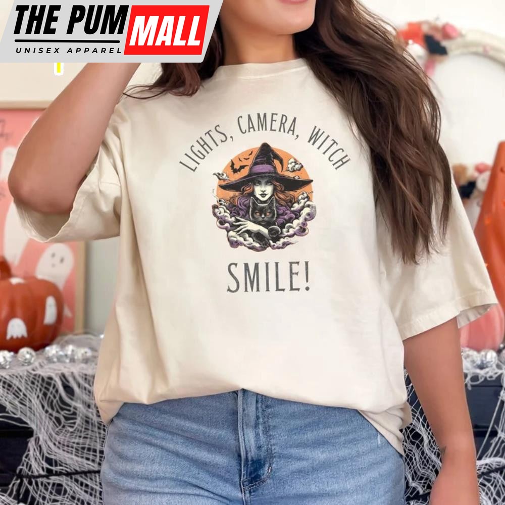 Swift Halloween Shirt Lights Camera Witch Smile Tortured TS Fan Merch Festive Halloween Shirt – Mother Of Cats