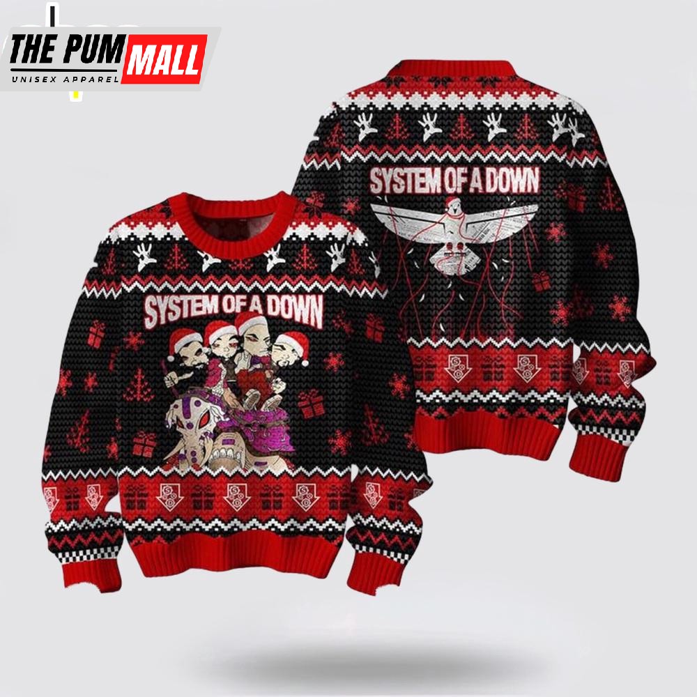 System Of A Down Band Members Santa Riding Elephant Ugly Christmas Sweater