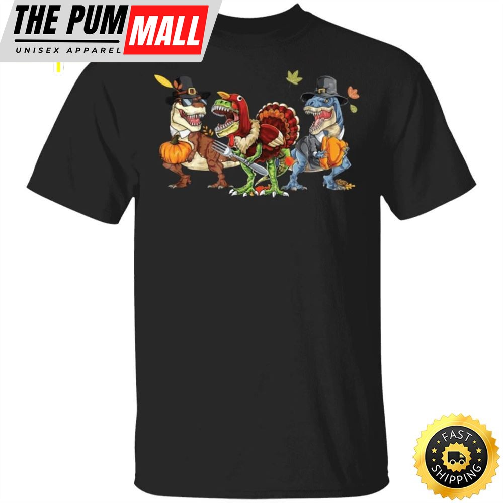 T-Rex Happy Halloween And Thanksgiving T-Shirt Party Costumes For Family Dinosaur Gifts Unisex