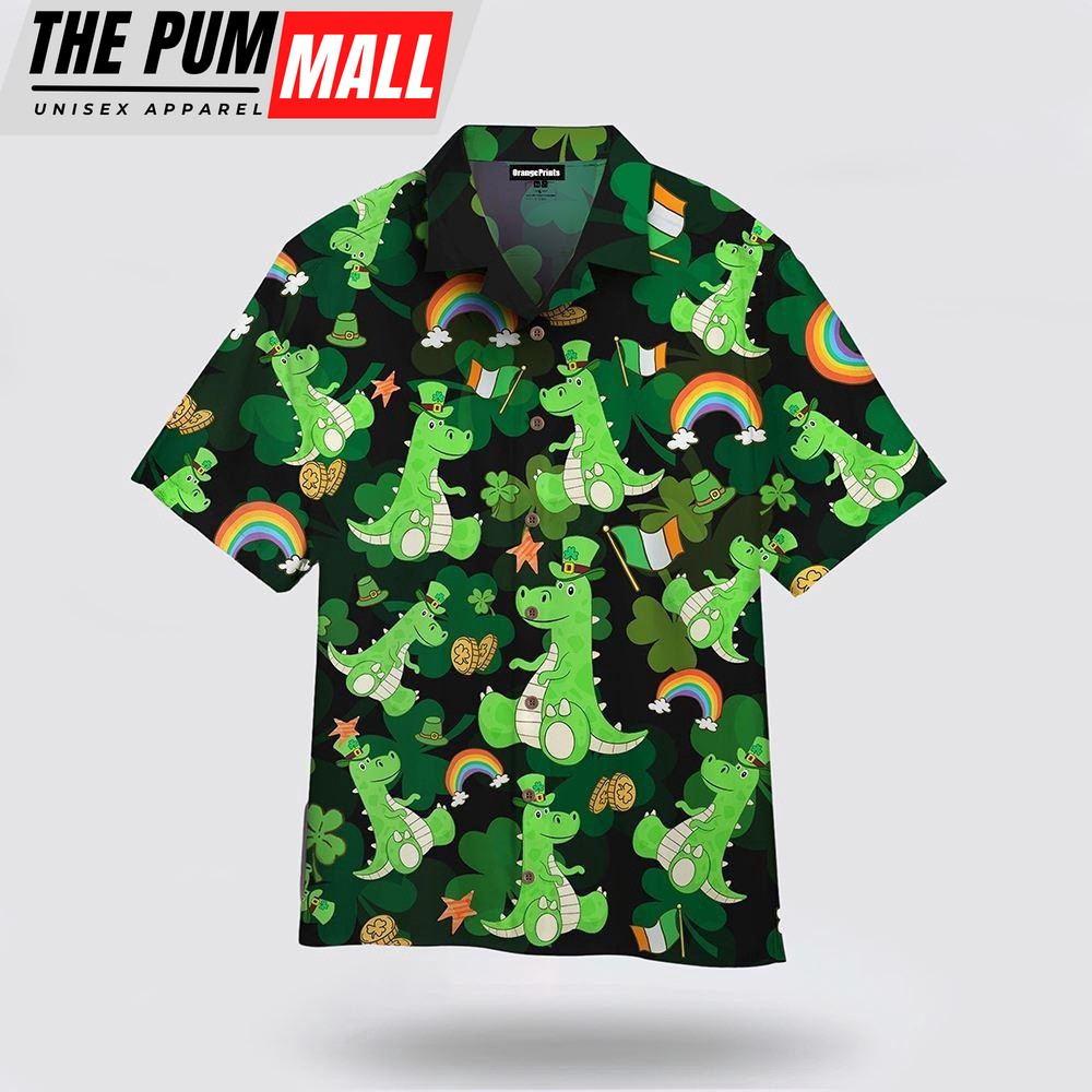 T Rex Love St Patrick Day Hawaiian Shirt, St Patricks Day Shirts, Shamrock Hawaiian Shirt
