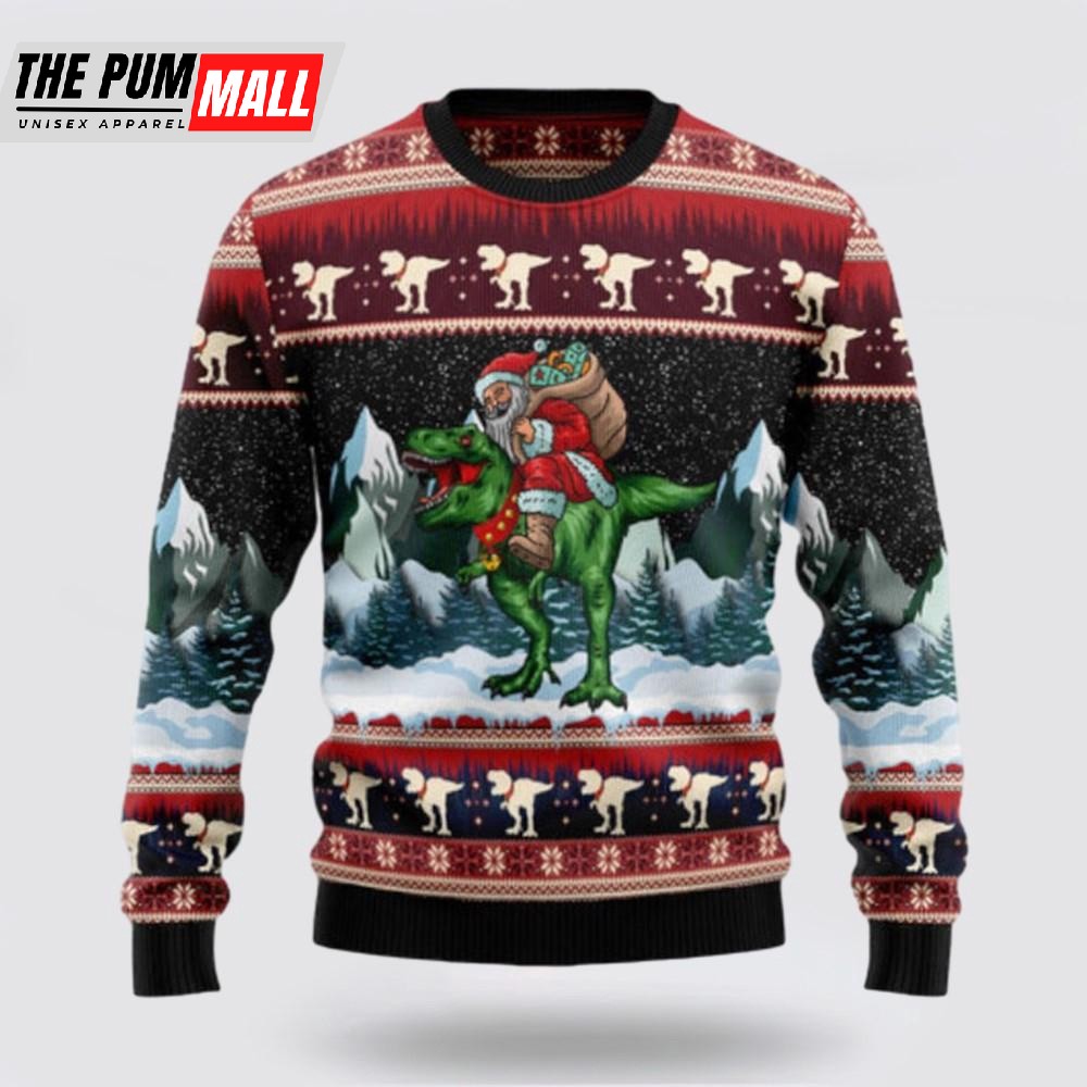 T Rex Santa Clause Ugly Sweater, Funny Santa Sweaters