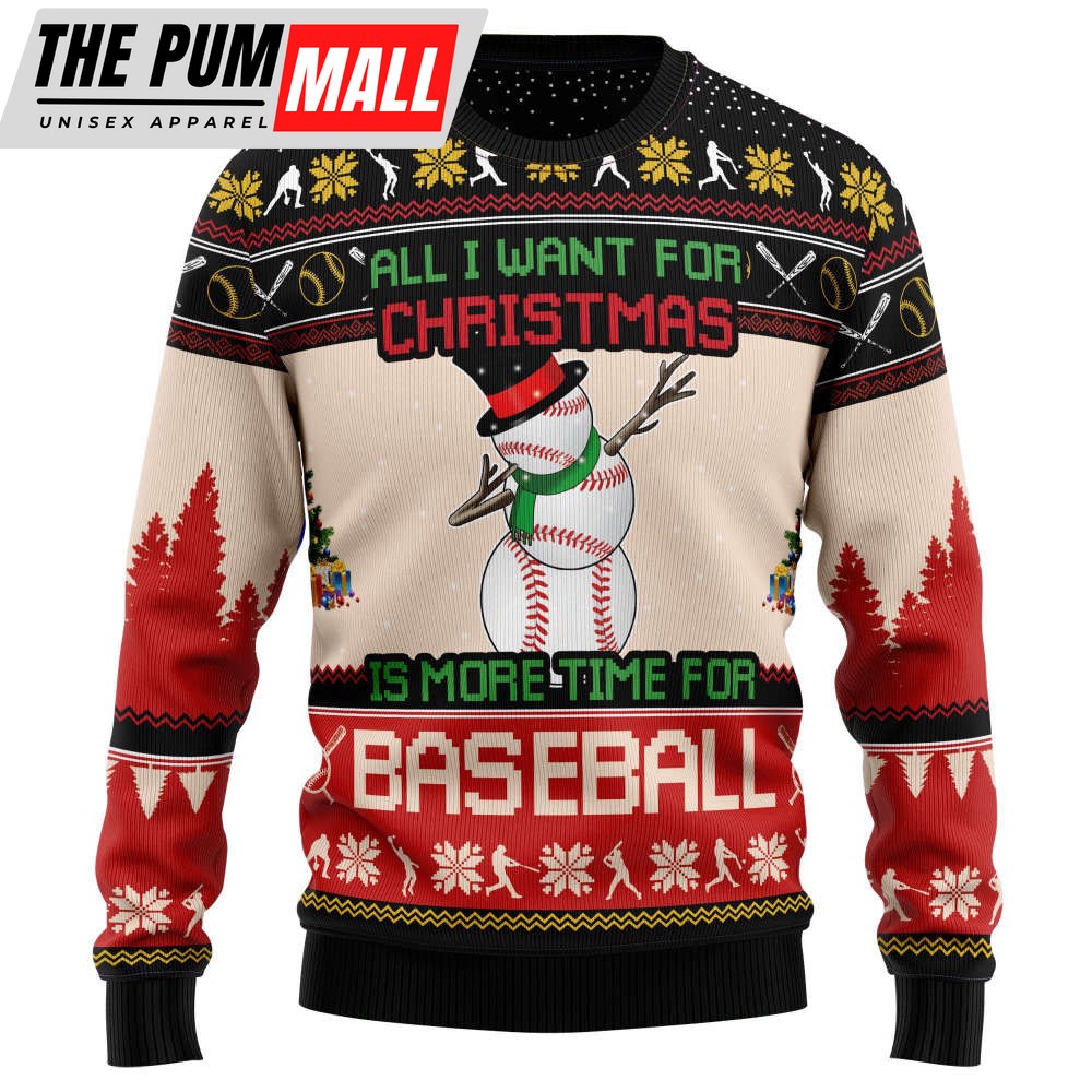 T0611 Christmas Time for Baseball Ugly Christmas Sweater by Noel Malalan