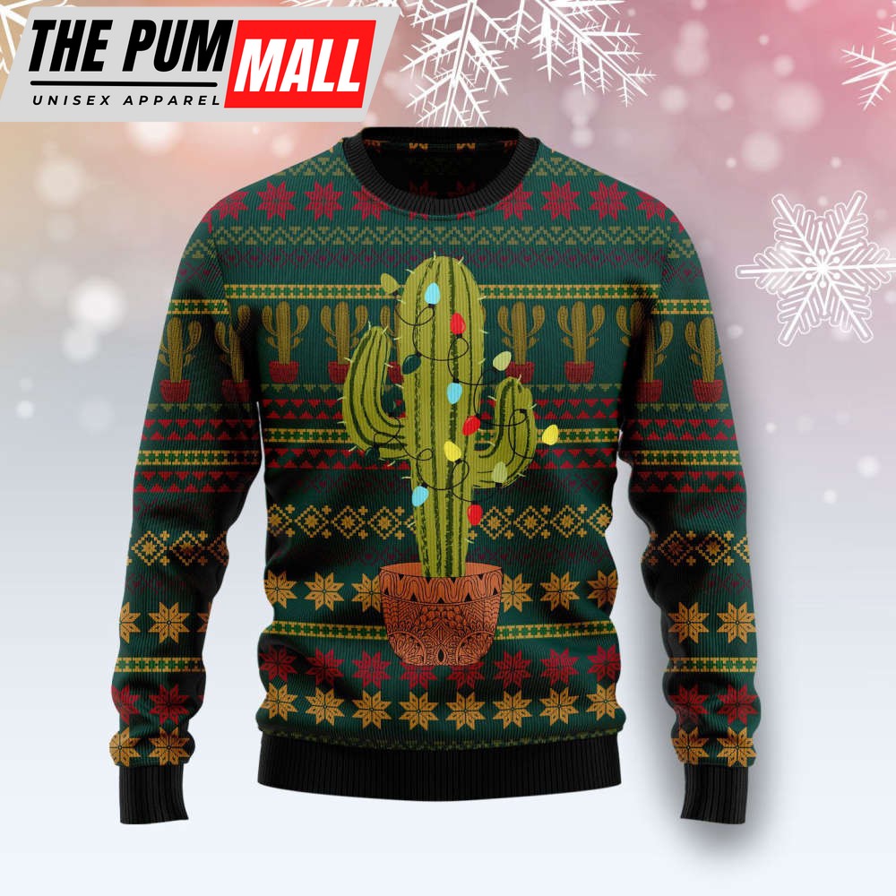 T309 Cactus Christmas Ugly Christmas Sweater by Noel Malalan