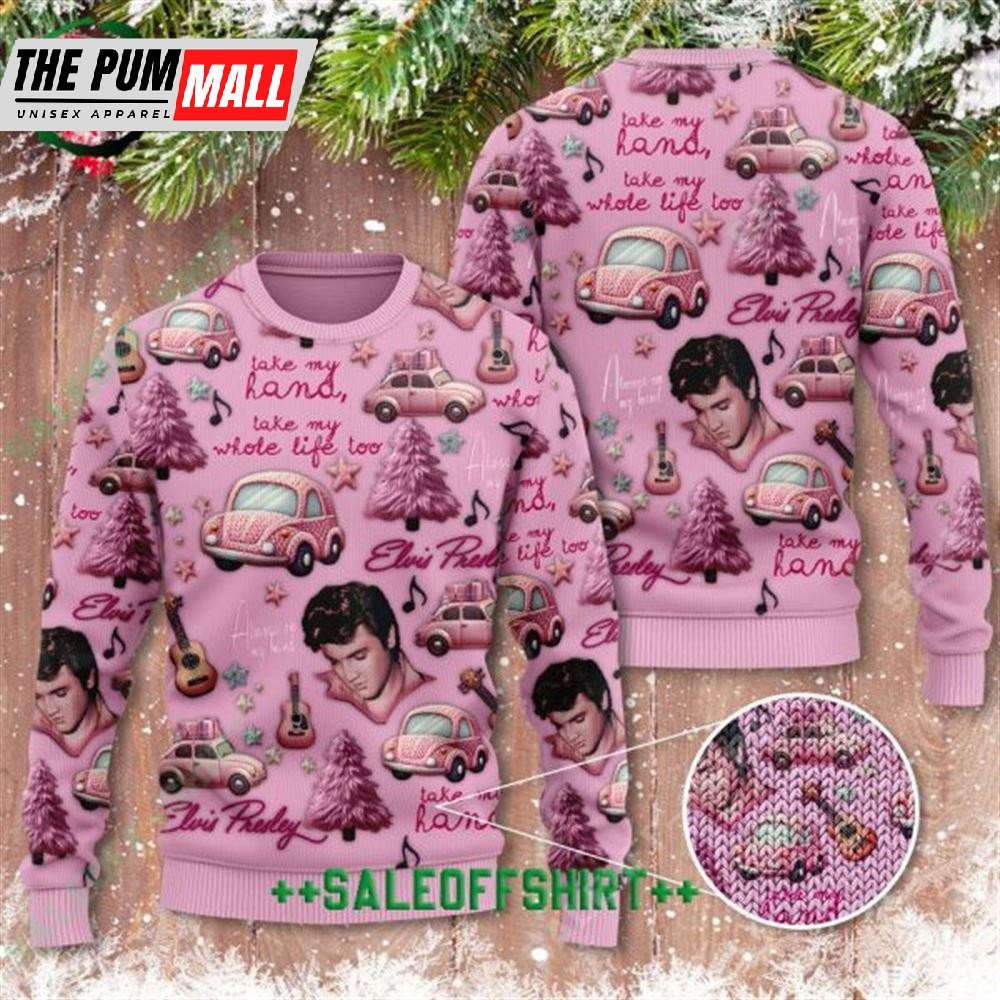 Take My Hand Pink Elvis Presley 3D Ugly Sweater For Everyone Gift For Christmas