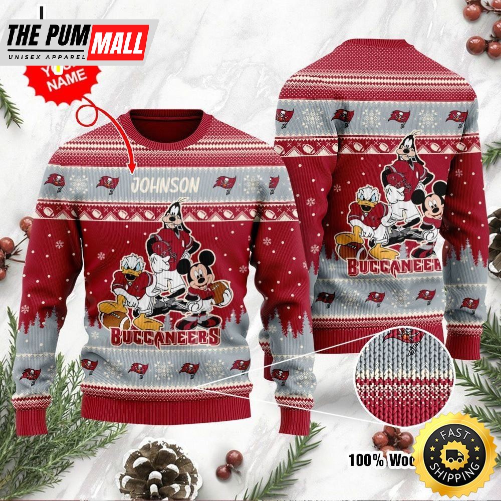 Tampa Bay Buccaneers Disney Donald Duck Mickey Mouse Goofy Personalized Ugly Christmas Sweater Perfect Holiday Gift