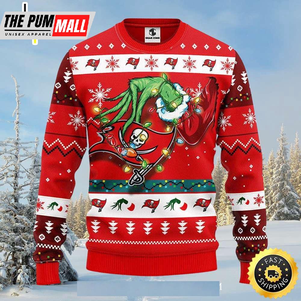 Tampa Bay Buccaneers Grinch Holding Logo Ornament Ugly Xmas Sweater